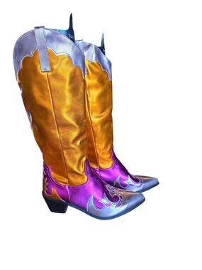 Metallic Orange and Pink Western Knee-High Boots